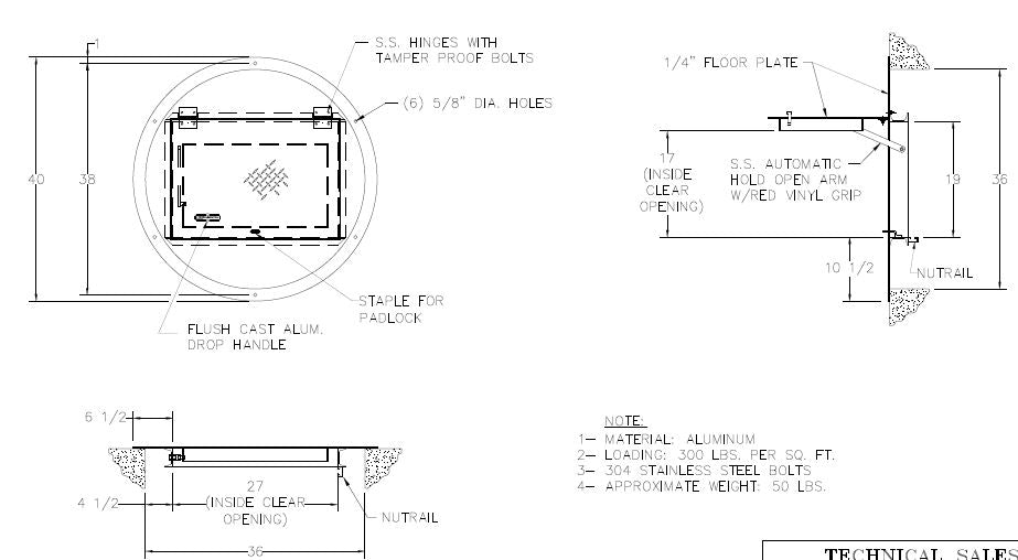40" Round Cover w/ 19x27 Hatch For 36" Basin Round Hatch