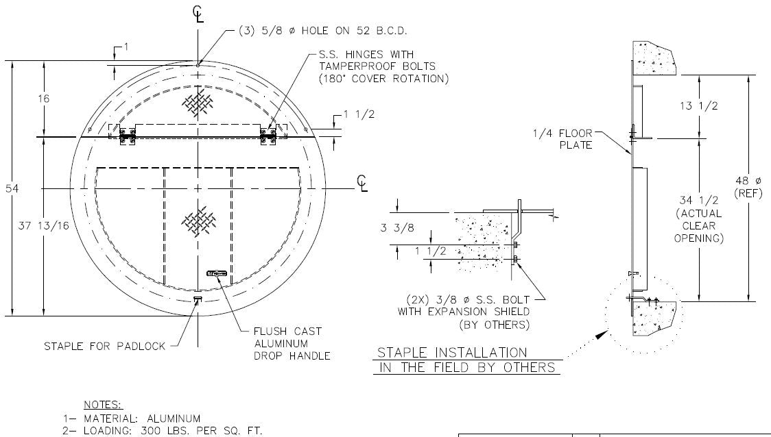 54" Round Cover Hinged Hatch For 48" Basin