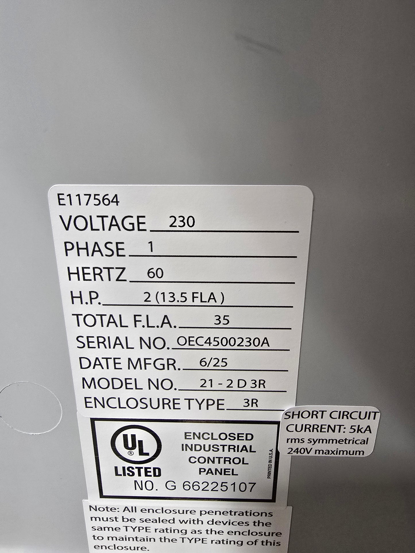 Duplex 2HP 208v/230v 1ph DEP Lift Station Control Panel 12-18FLA