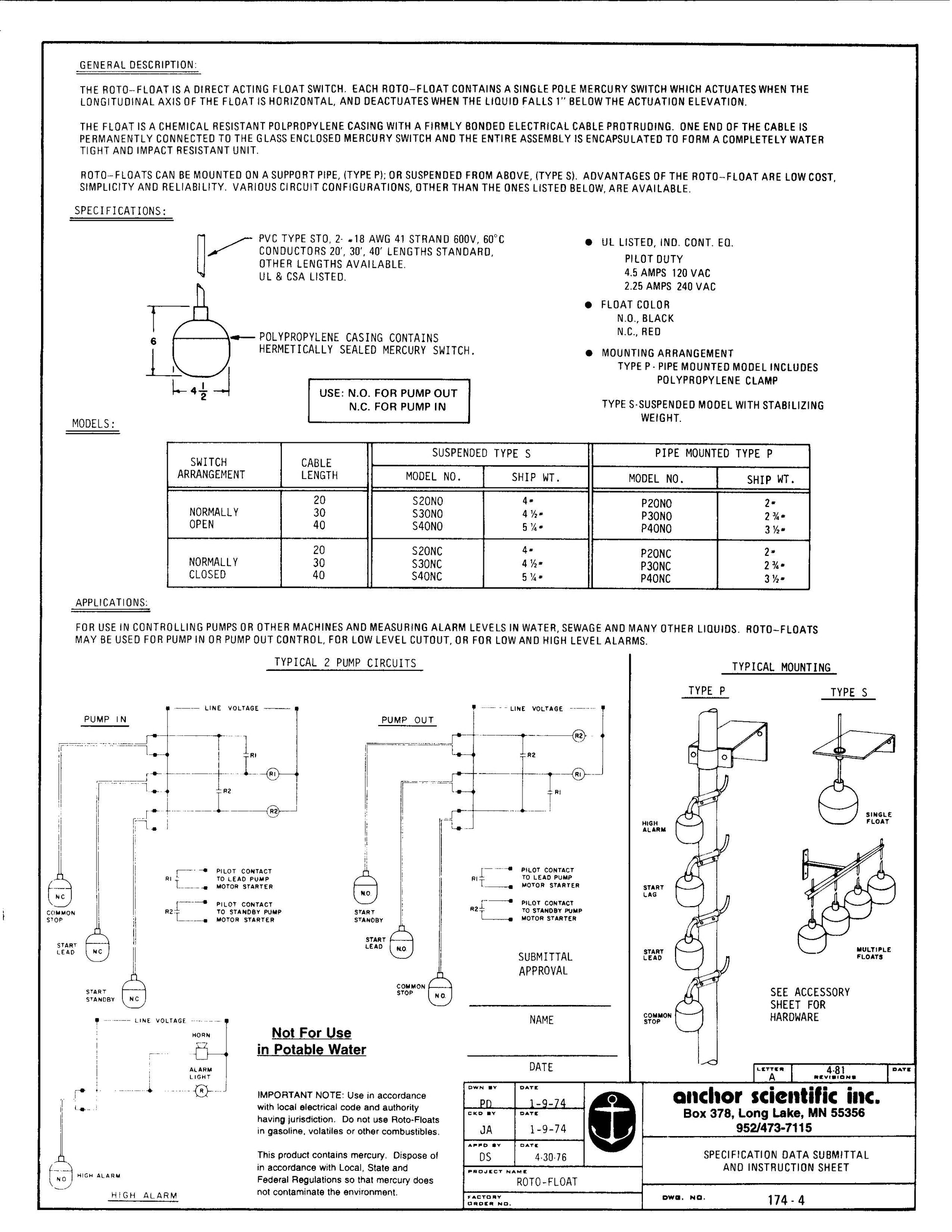 float switch spec